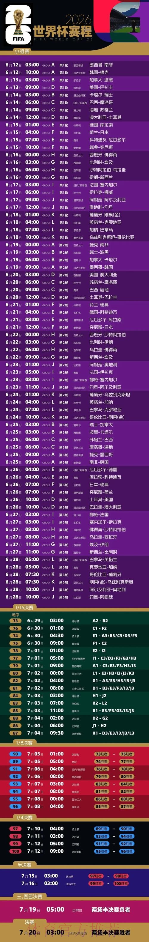 2026世界杯完整赛程今日完整安排免费观看 2026世界杯完整赛程今日完整安排免费观看